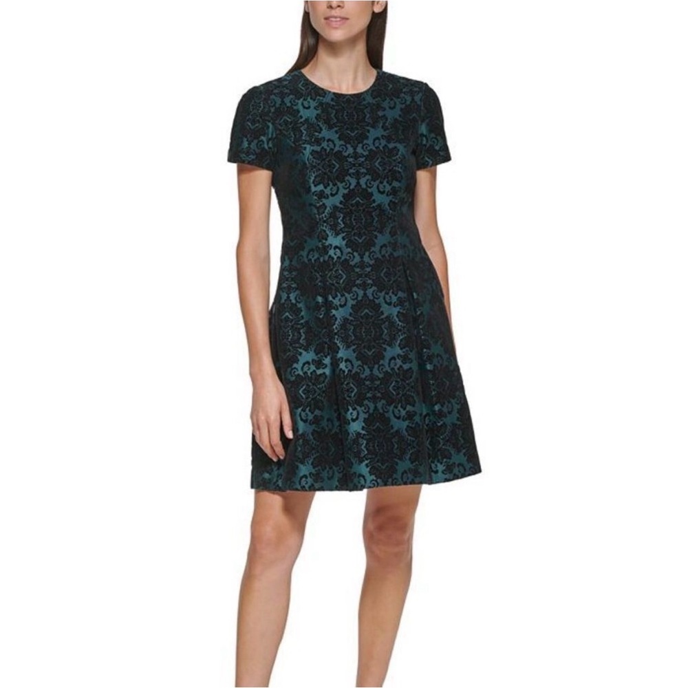 Vince Camuto Velvet fit and flare dress, dark evergreen, size 8